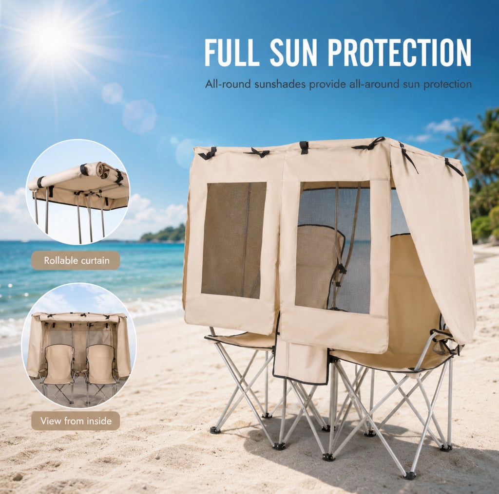 Double lounge chairs with sunshade