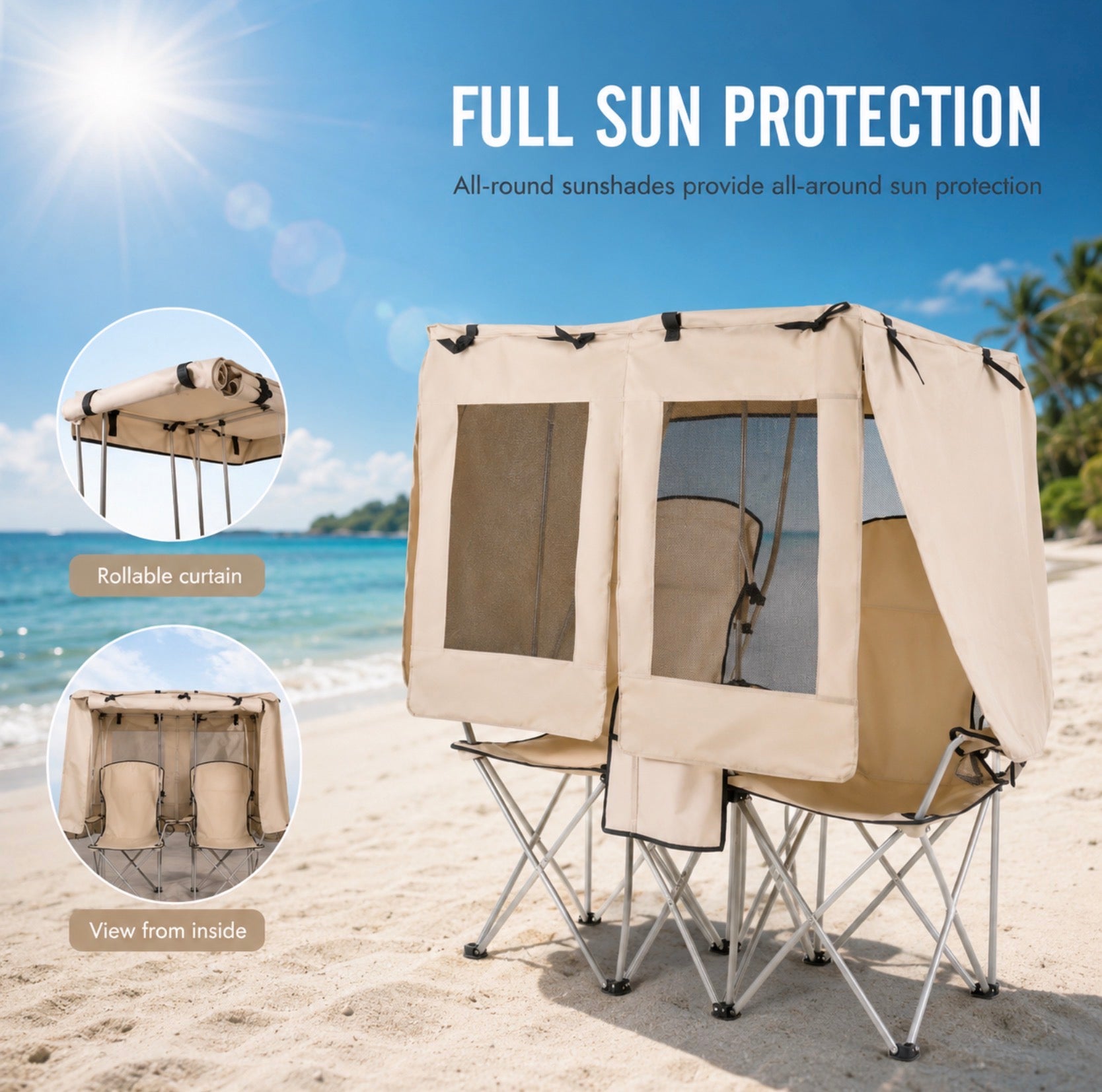 Double lounge chairs with sunshade