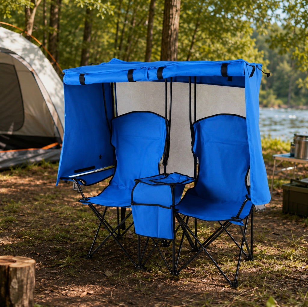 Double lounge chairs with sunshade