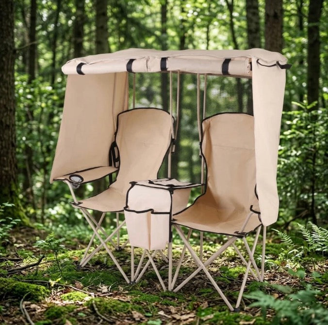 Double lounge chairs with sunshade