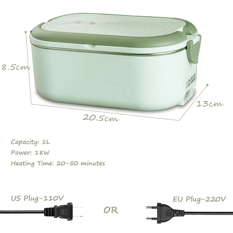 Electric Heating Lunch Box - Stainless Steel Portable Food Warmer